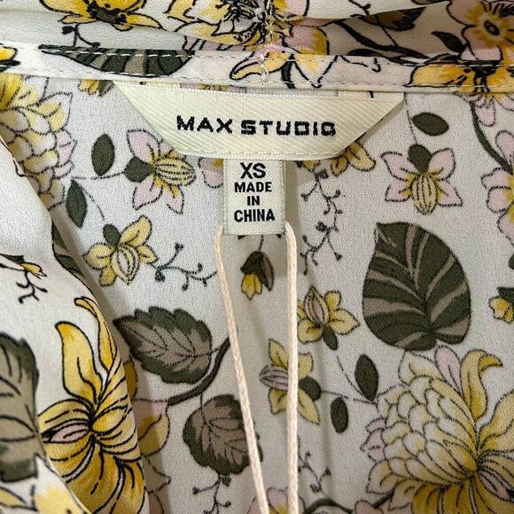 NWT Max Studio Floral Print Shirt Blouse Size XS Front Bow Ruffles - Picture 5 of 10